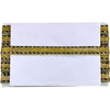White card with gold decorative border on a white background