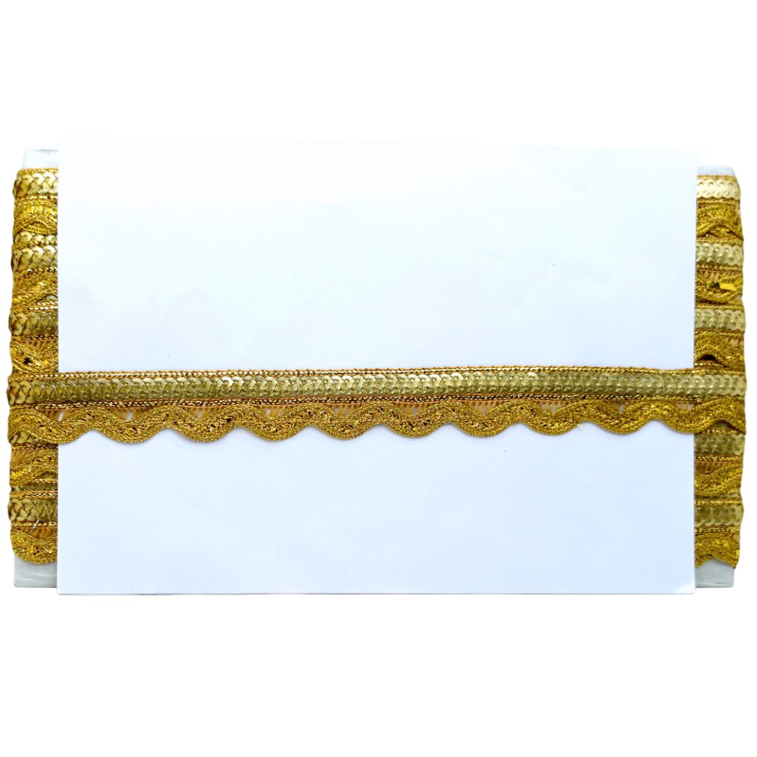 Gold lace trim on a white background
