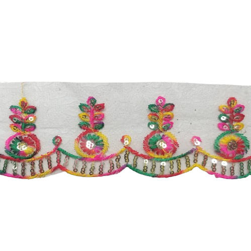 Dark Multy Embroidered Organza Lace For Dresses Decoration Only At Woven Lace & Border Reatilers and Manufactures In Surat