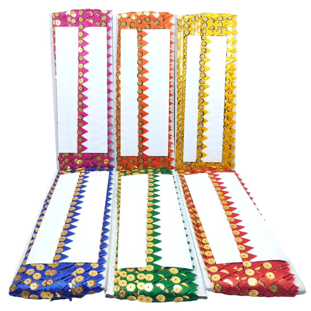 Colorful fabric borders with decorative patterns on a white background