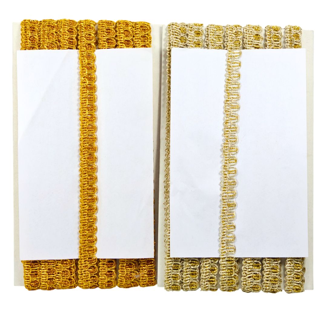 Two white napkins with gold trim on a white background