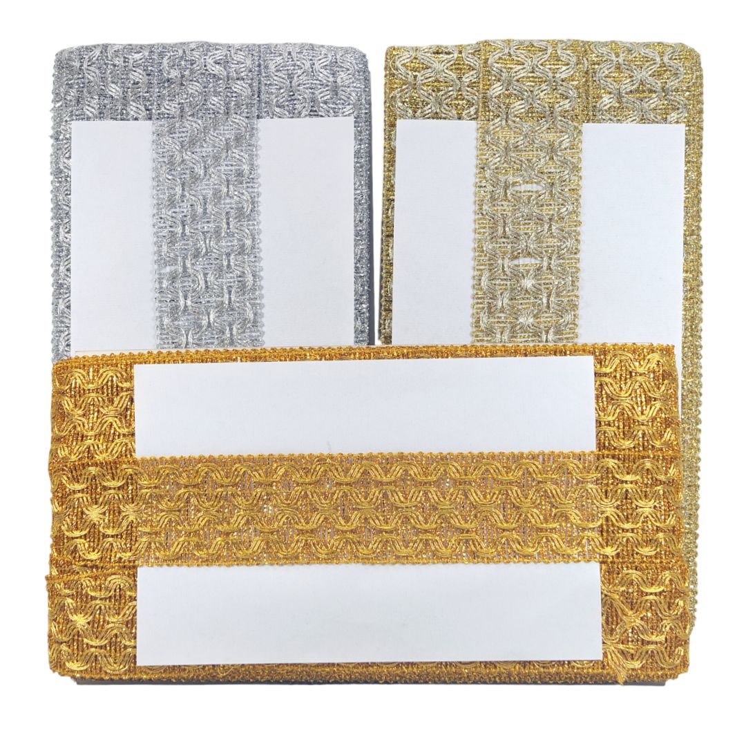 Three woven card holders with white cards on a white background