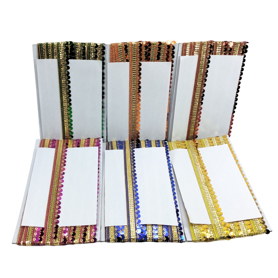 Set of four decorative notebooks with colorful ribbons on a white background