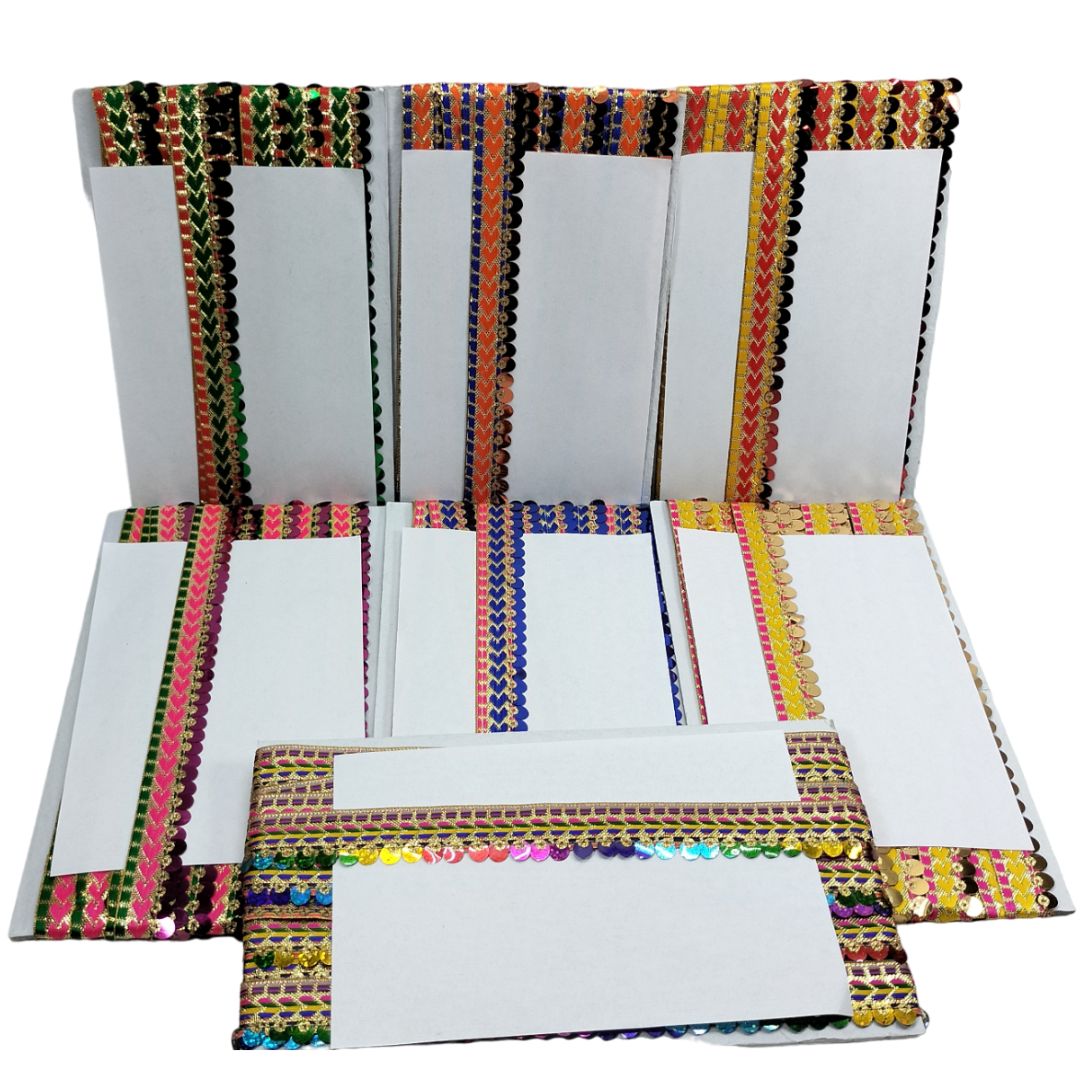 Set of white cards with colorful decorative borders on a white background