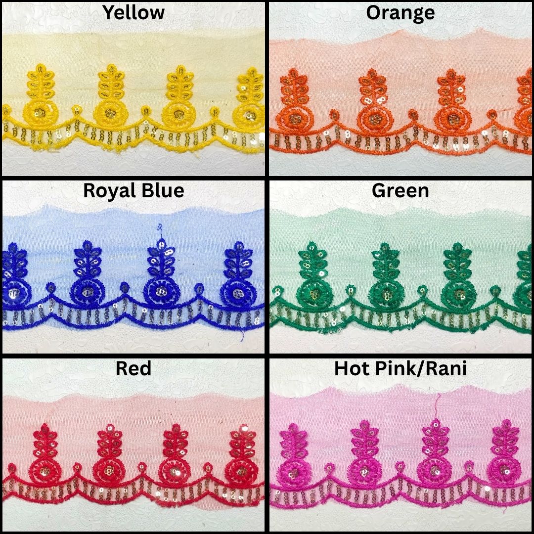 All Colors Embroidered Organza Lace For Dresses WhitDecoration Only At Woven Lace & Border Reatilers and Manufactures In Surat