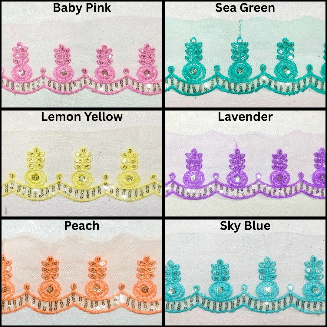 All Colors Embroidered Organza Lace For Dresses WhitDecoration Only At Woven Lace & Border Reatilers and Manufactures In Surat