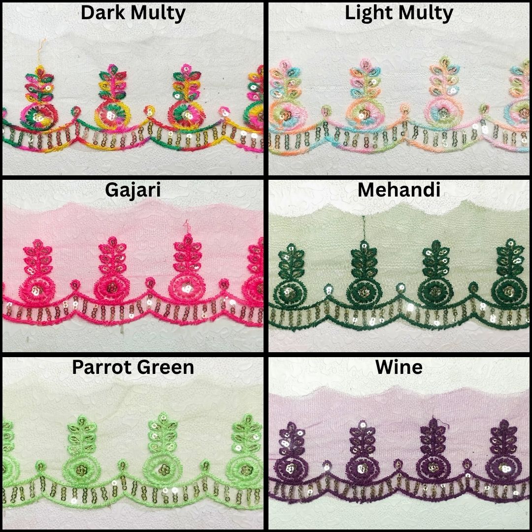 All Colors Embroidered Organza Lace For Dresses WhitDecoration Only At Woven Lace & Border Reatilers and Manufactures In Surat