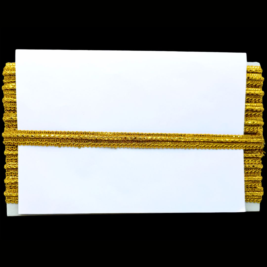 White card with gold decorative border on a white background