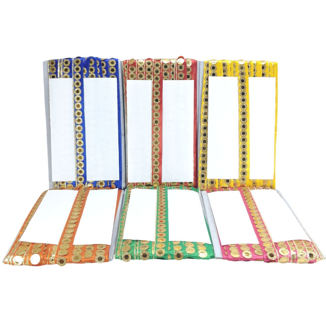 Colorful plastic frames with decorative borders on a white background