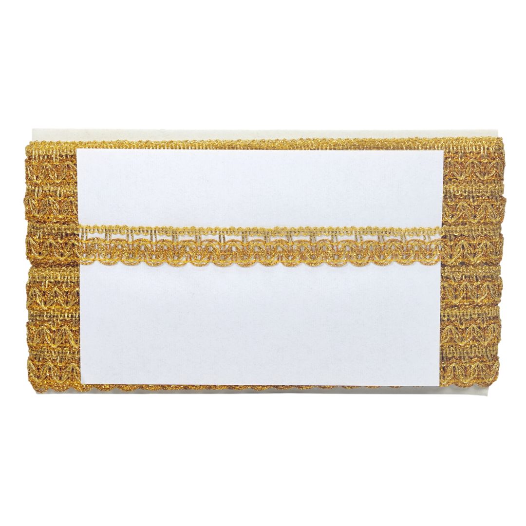 Kurlz 3/4 inch Exclusive Metallic Zari with Zig Zag Scallop Pattern Lace for Lehenga, Dupatta, Gift Wrapping, Festival Decoration | Size: 19 yards - Woven Lace & Border