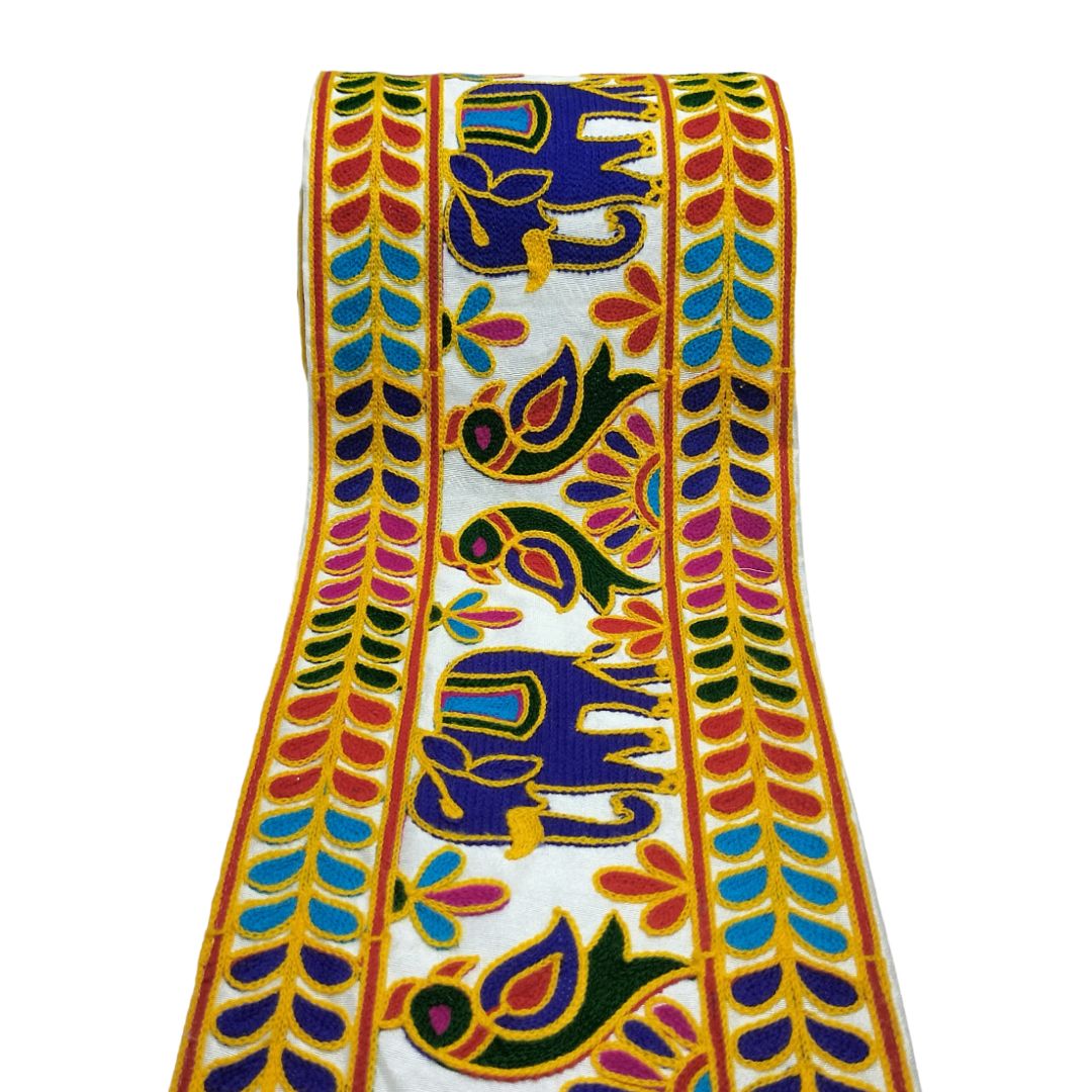 Decorative ribbon with colorful patterns on a white background