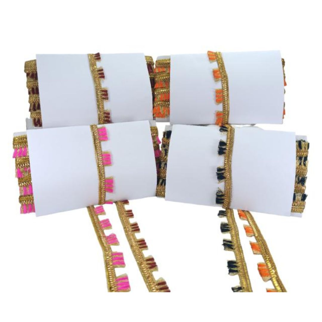 Set of white cards with colorful decorative borders on a white background
