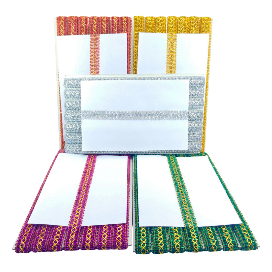 Colorful woven mat with geometric patterns on a white background