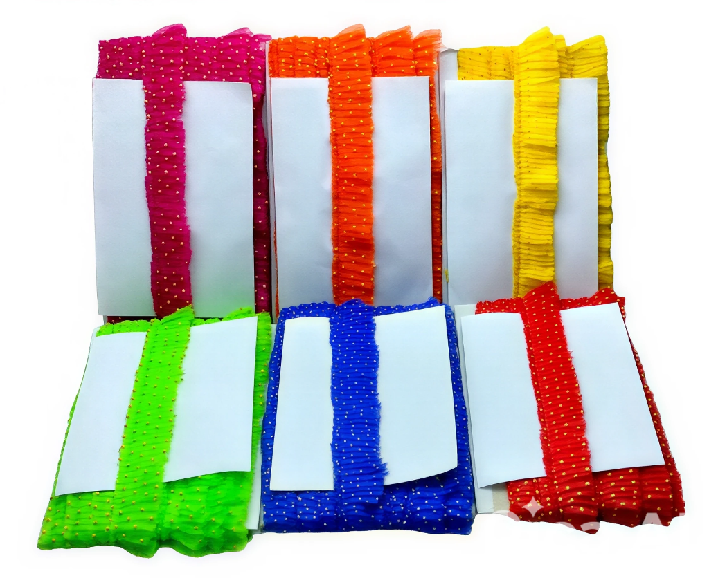 Set of colorful folded towels in various colors on a white background
