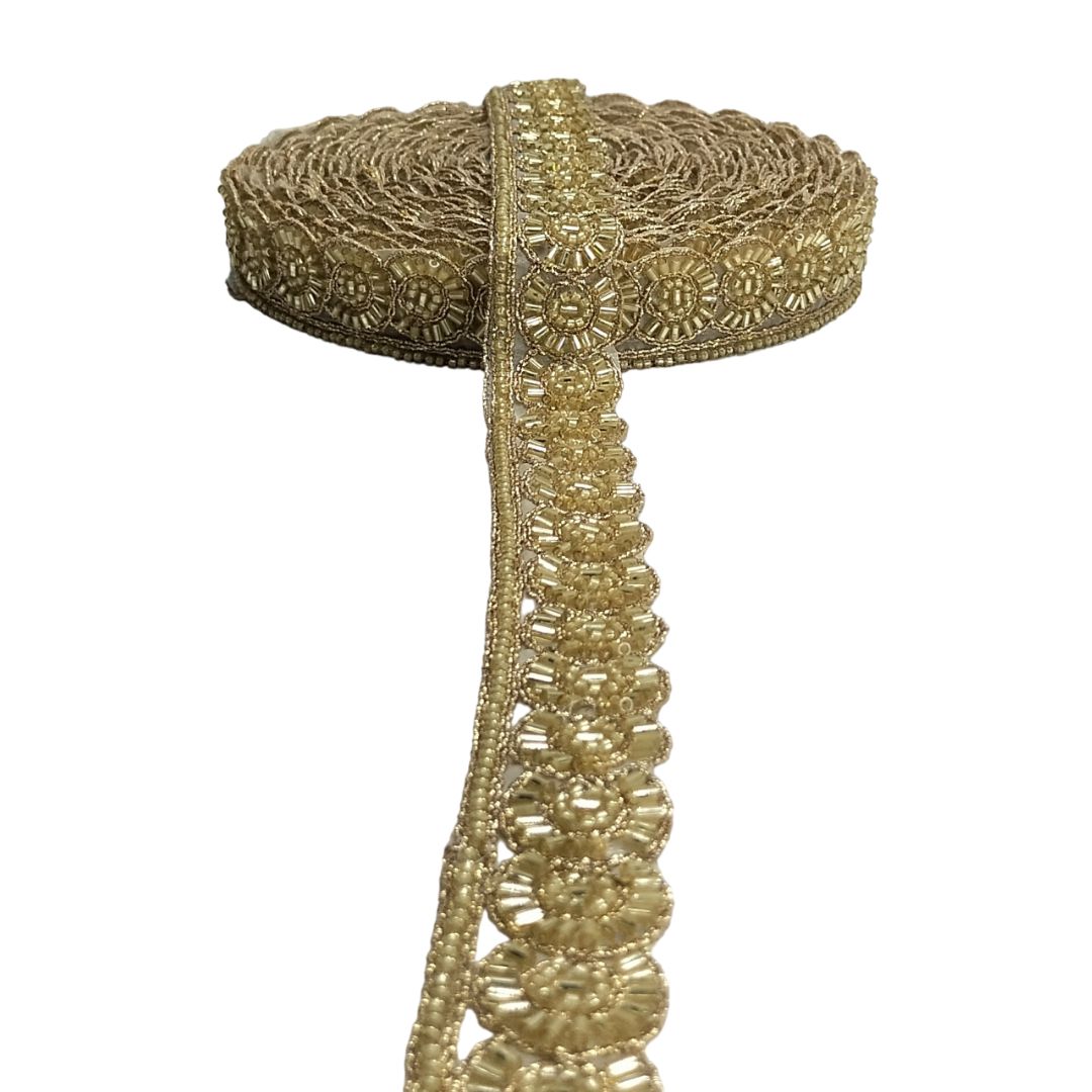 Gold decorative trim with intricate patterns on a white background