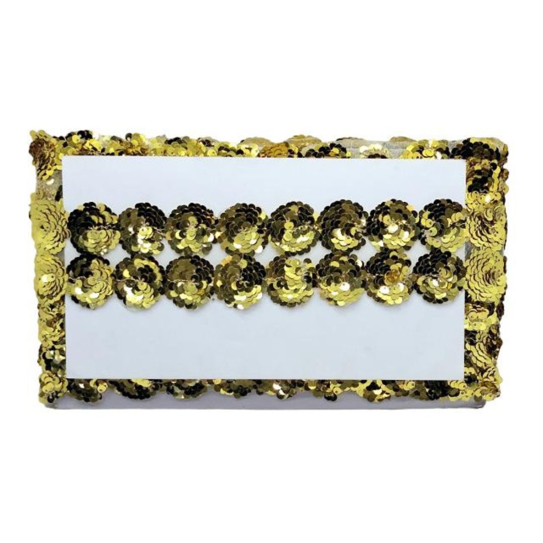 Kurlz 2 inch Exclusive 2 Line Metallic Sequins Embroidery Border For Sarees, Lehenga, Suits, Blouses, Dupatta, Art & Craft | Size: 9 Yards