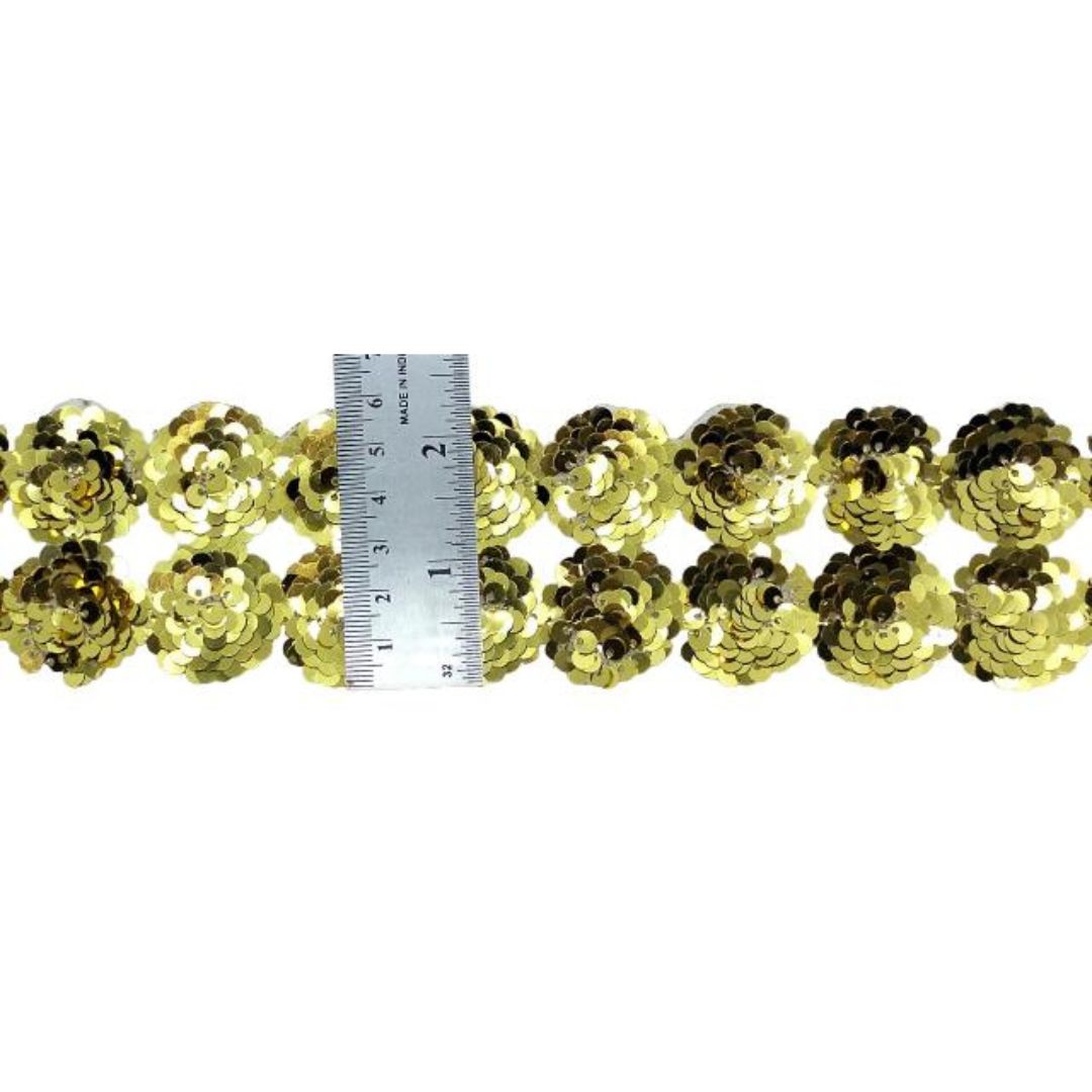 Kurlz 2 inch Exclusive 2 Line Metallic Sequins Embroidery Border For Sarees, Lehenga, Suits, Blouses, Dupatta, Art & Craft | Size: 9 Yards