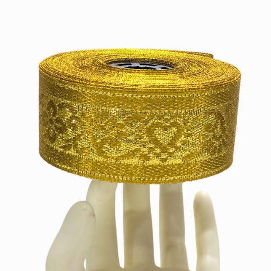 Golden Jacquard Lace For Wedding Gowns Decoration Only At Woven Lace & Border Reatilers and Manufactures In Surat
