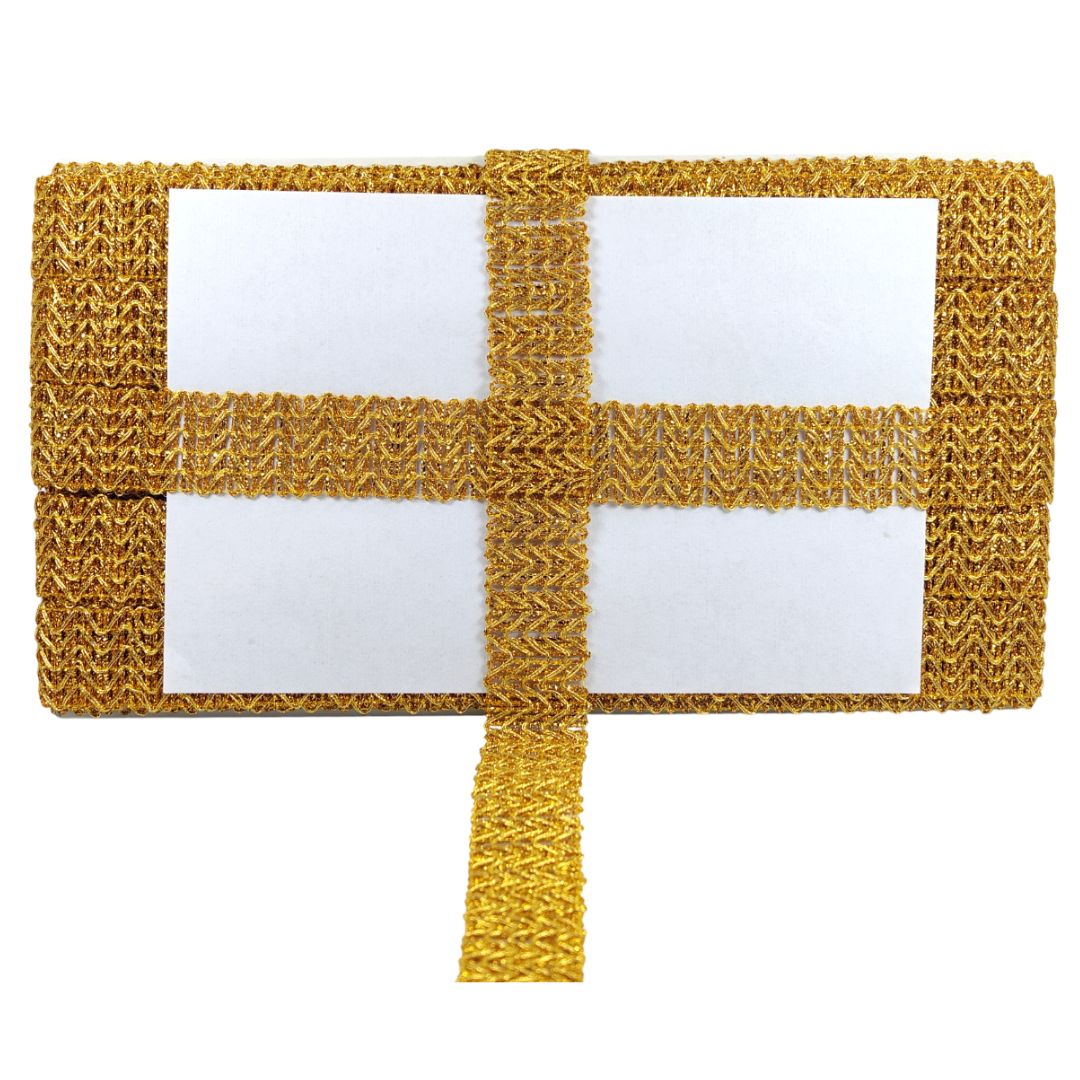 Yellow woven mat with four white squares on a white background