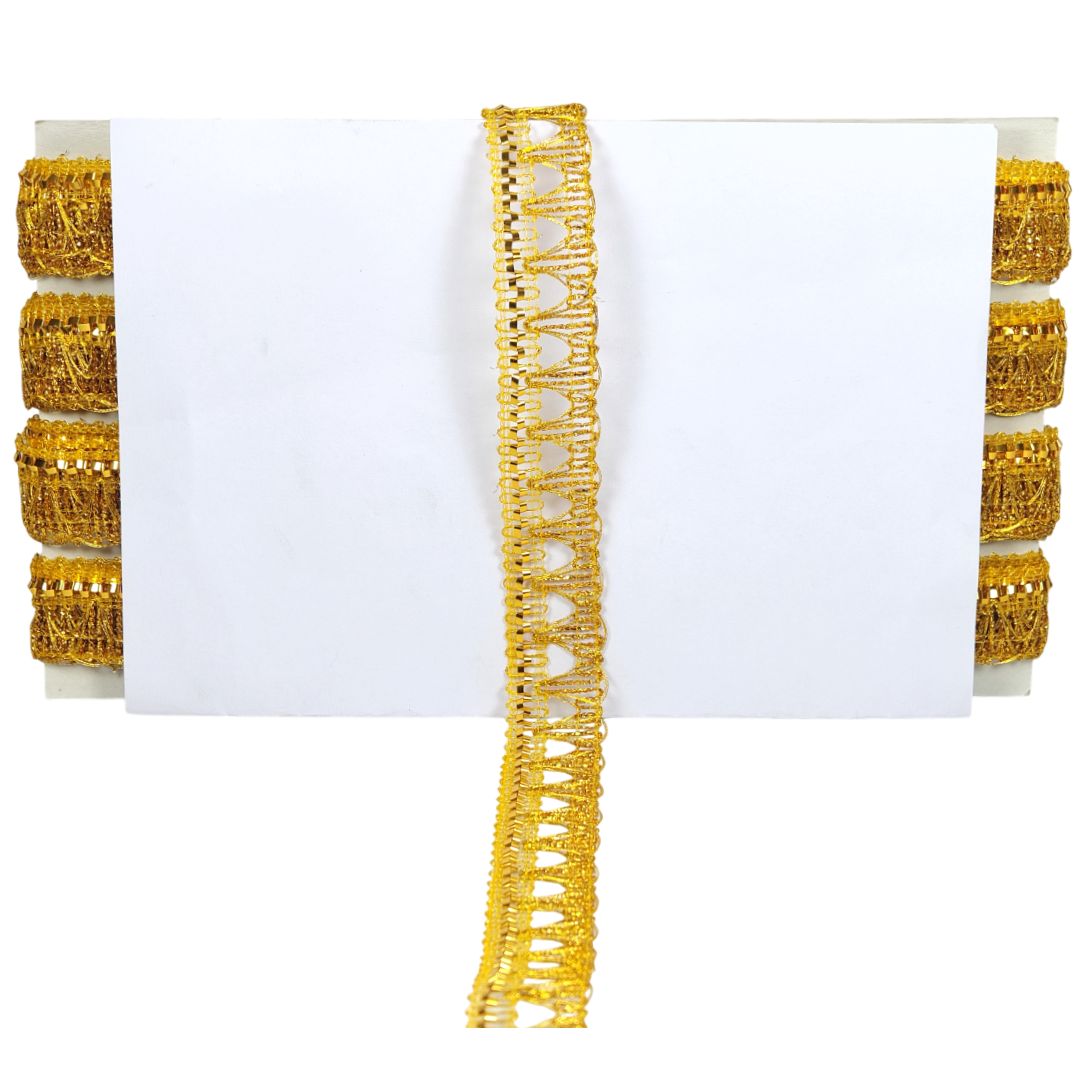 Gold lace trim on a white background