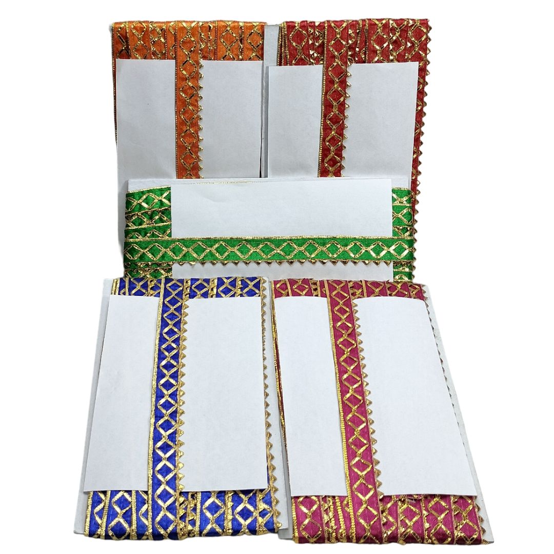 Set of white cards with colorful decorative borders on a white background