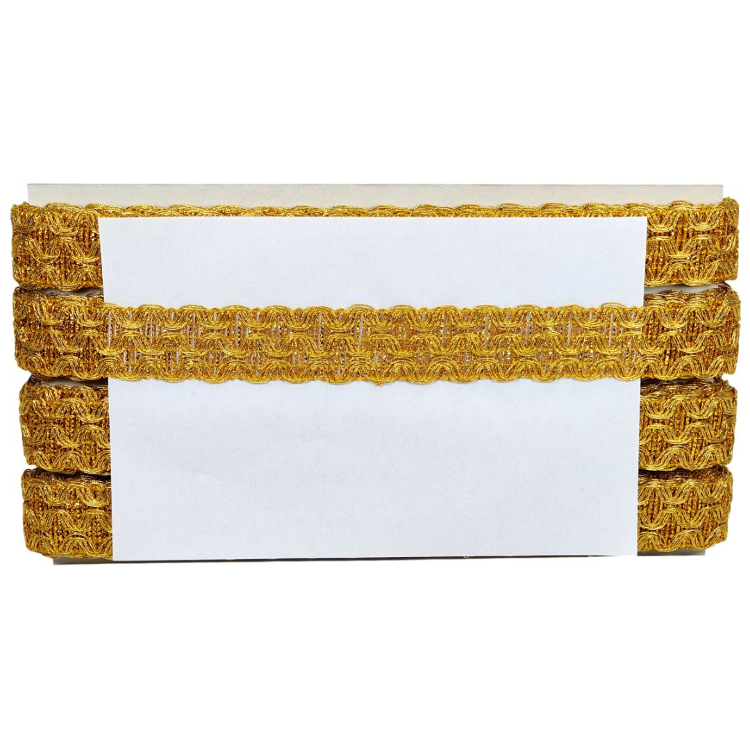 White box with gold woven lid on a white background