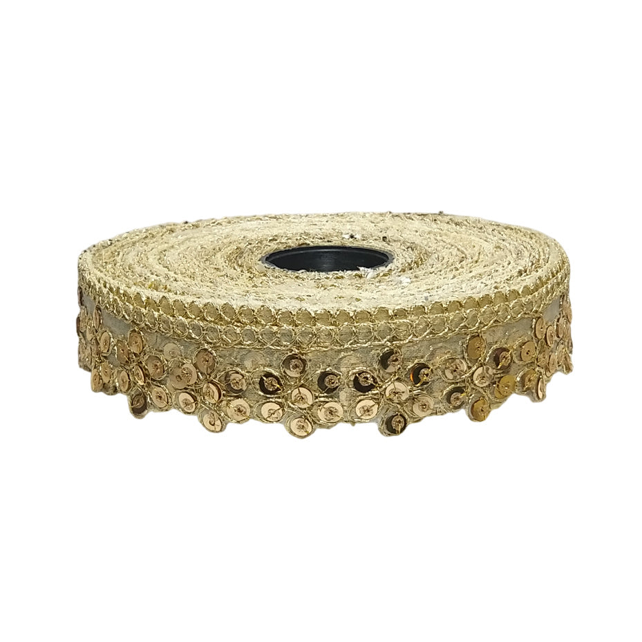 Kurlz 1 inch Fancy Flower Cutwork Embroidery Border With Glitter Sequins for Saree, Western Dresses, Dupatta, Handbags, Slings | Size: 9 Yards