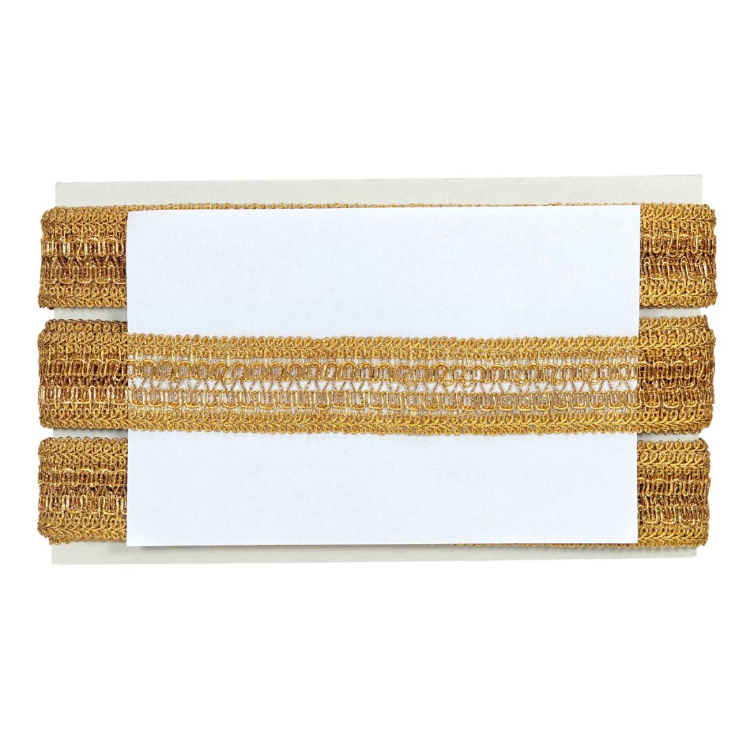 Gold woven ribbon on a white background