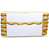 White card with gold decorative trim on a white background