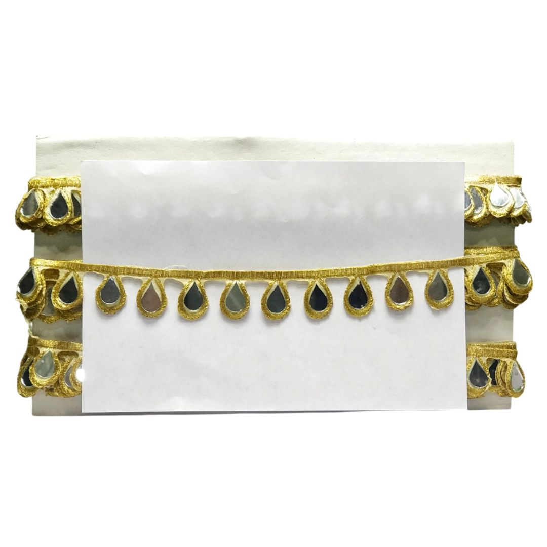 Kurlz 1 inch Fancy Pearl White Silk Thread Embroidery with Mirror Lace For Kurtis, Dresses, Necks | Size: 9 Yards