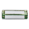 Decorative clutch with green and gold accents on a white background