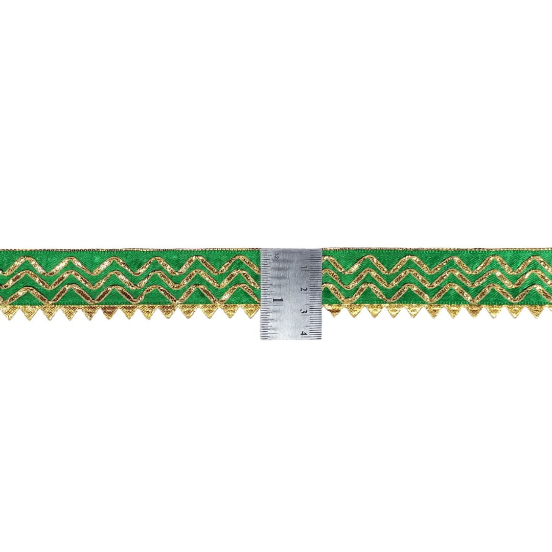 Kurlz 1 inch Satin Silk with Golden Piping, Gota Patti & Golden Samosa Lace For Laddo Gopal Poshak, Handicrafts, Puja Aasan, Singhasan | Size: 9 Yards