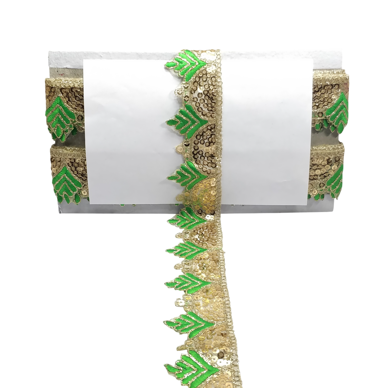 Green Gota Patti Embroidery Trim Border For Craftwork Only At Woven Lace & Border Reatilers and Manufactures In Surat