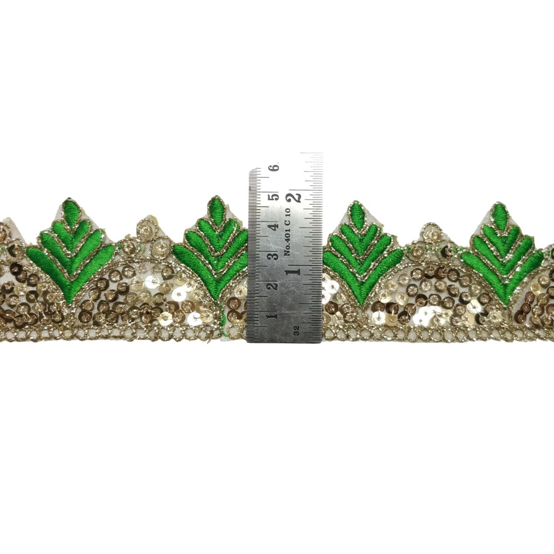 Green Gota Patti Embroidery Trim Border For Craftwork Only At Woven Lace & Border Reatilers and Manufactures In Surat