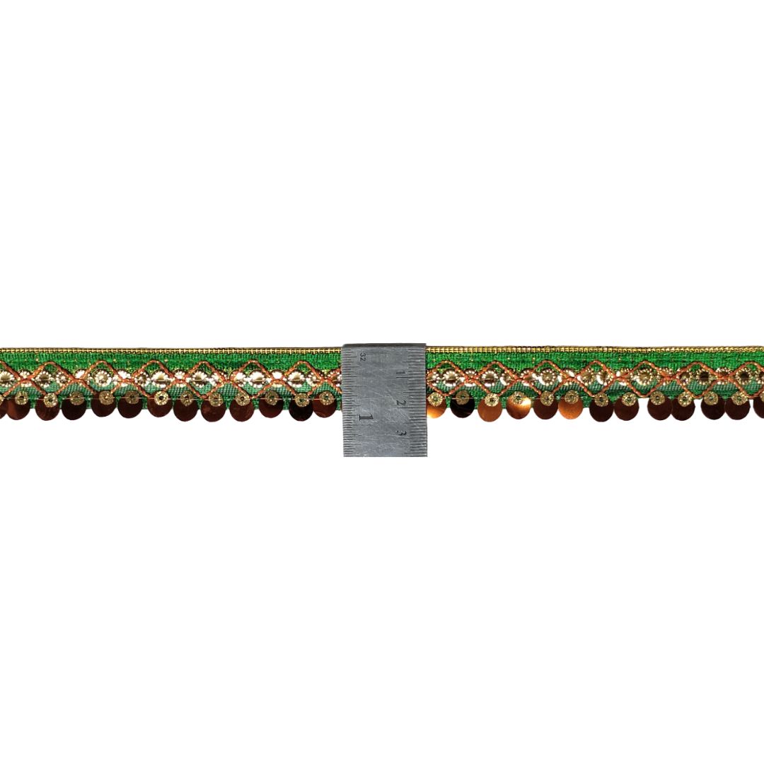 Decorative border with green and gold pattern on a white background