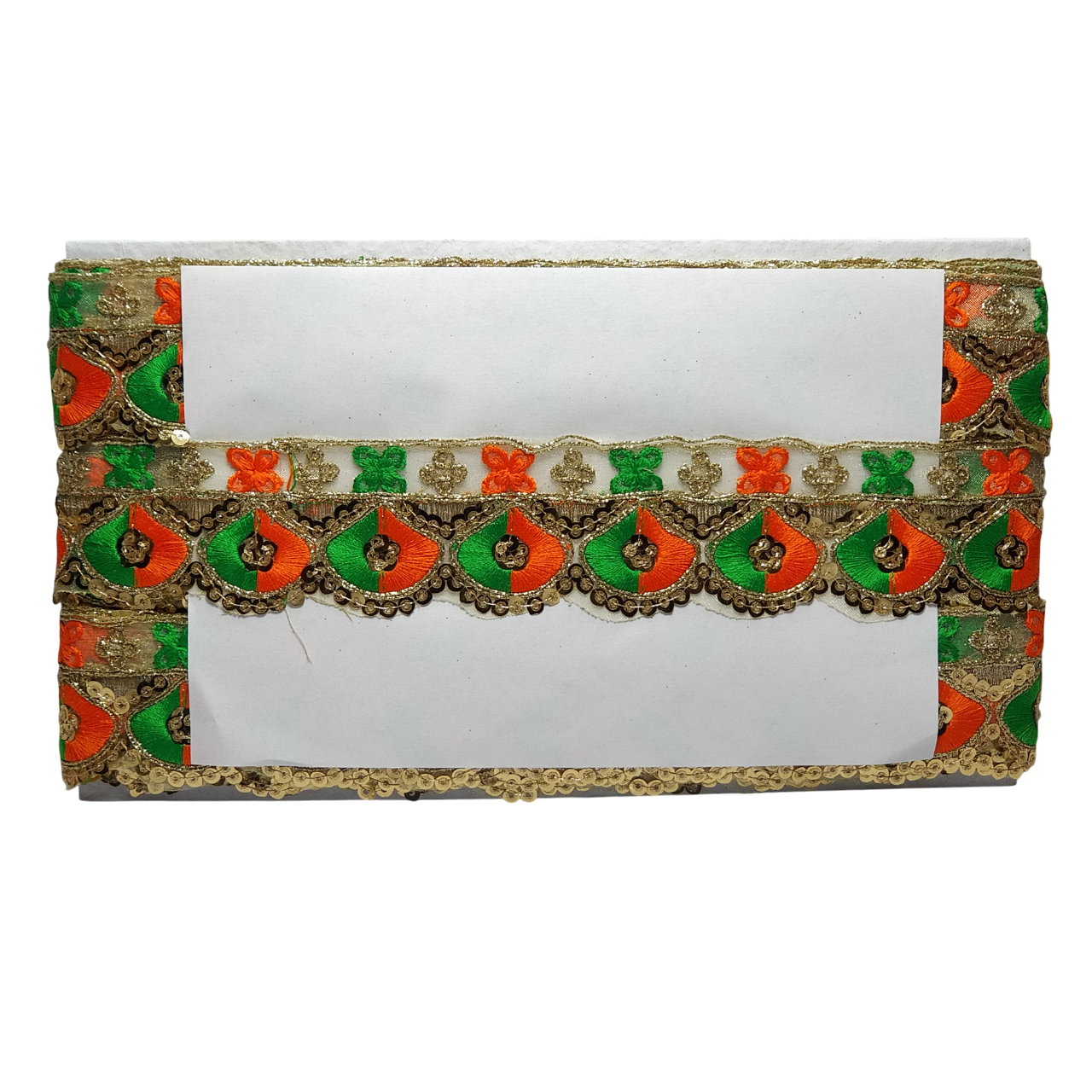 Green Orange Zari Sequins Lace For Dupatta Only At Woven Lace & Border Reatilers and Manufactures In Surat