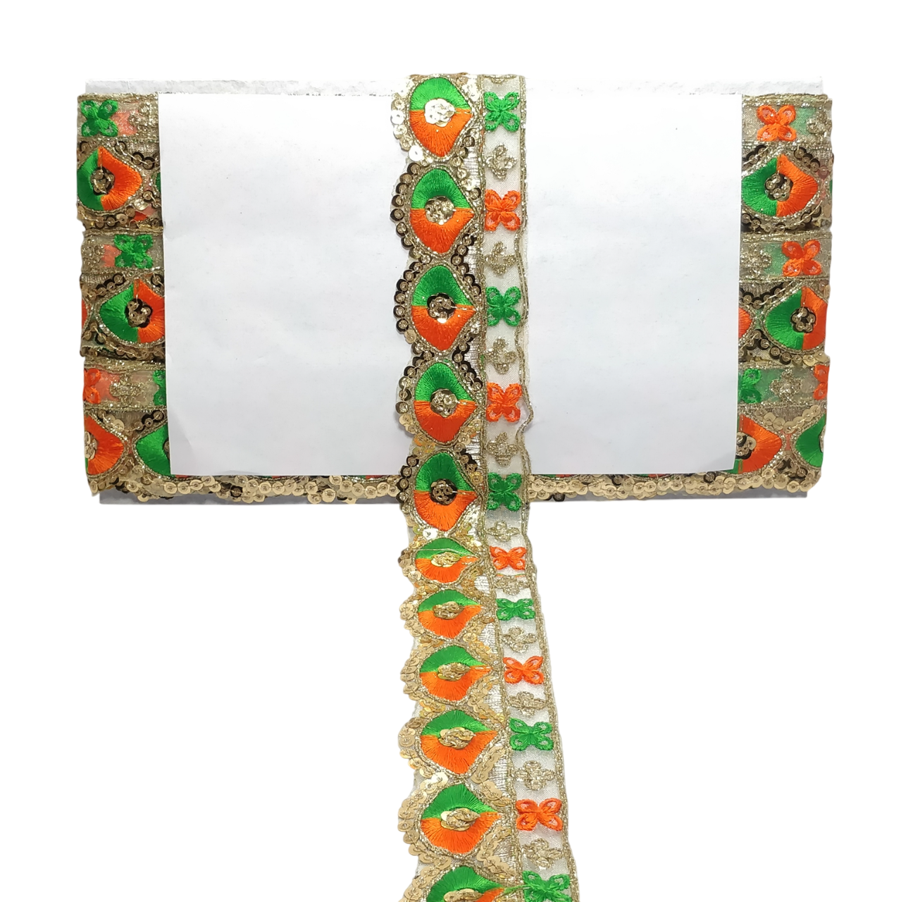 Green Orange Zari Sequins Lace For Dupatta Only At Woven Lace & Border Reatilers and Manufactures In Surat