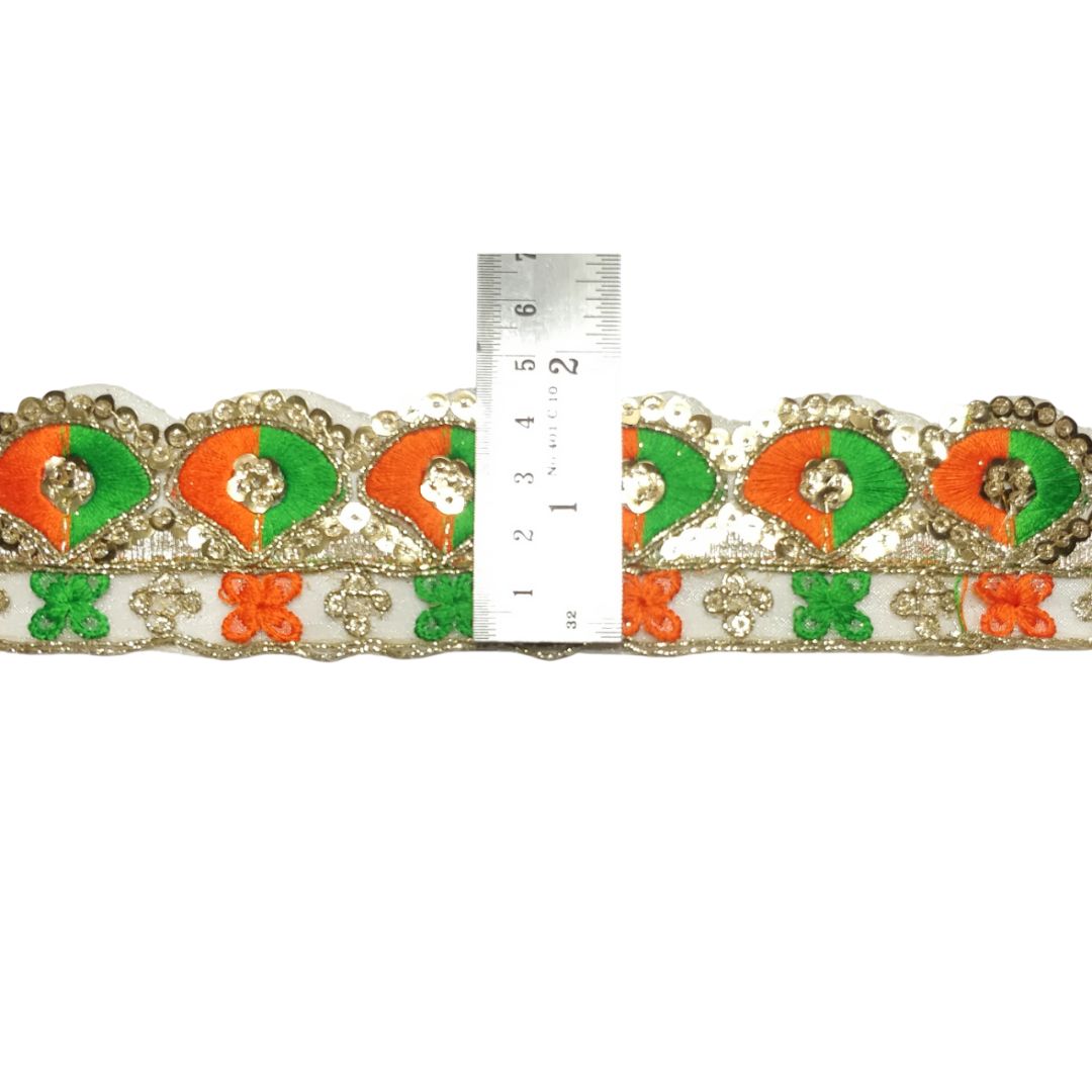 Green Orange Zari Sequins Lace For Dupatta Only At Woven Lace & Border Reatilers and Manufactures In Surat