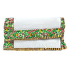 Colorful patterned clutch bag on a white background