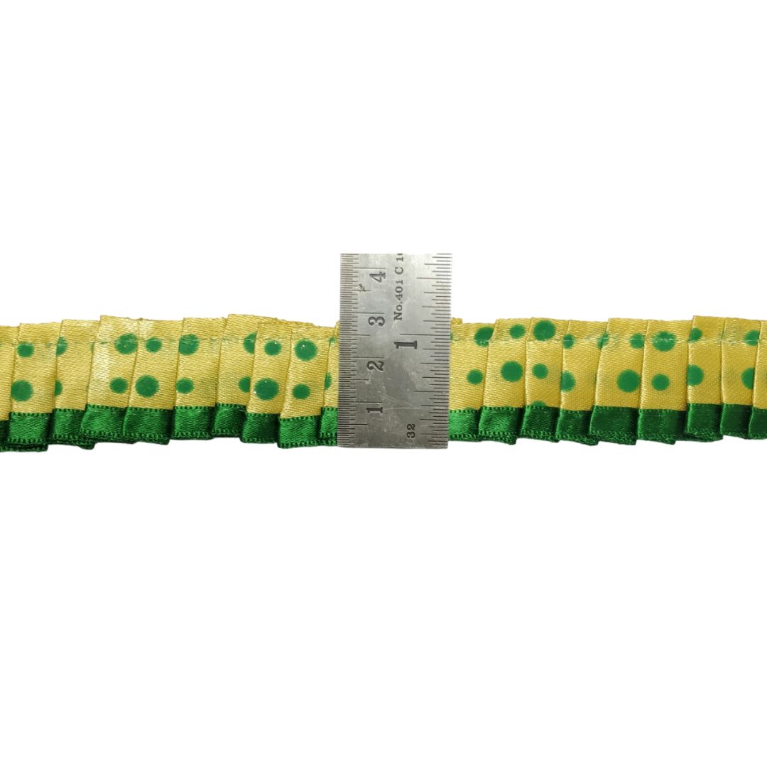 Kurlz Exclusive Polka Printed & Satin Ribbon with Chiku Color Satin Silk Frill For Laddo Gopal Poshak, Crafts, Sarees, Lehenga, Suits | Size: 9 Yards
