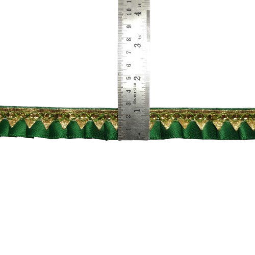 Green Satin Golden Samosa Lace border Saree Dress Only At Woven Lace & Border Reatilers and Manufactures In Surat