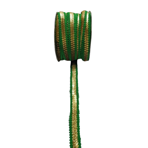 Green With Golden Sequins Lace For Fashion Accessories and Saree Dress Only At Woven Lace & Border Reatilers and Manufactures In Surat