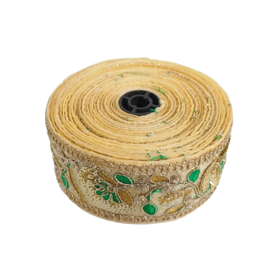 Kurlz 2 inch Heavy Tissue Organza Pearl Matt & Sequins with Thread Embroidery Lace For Saree, Lehenga, Dupatta, DIY Art | Size: 9 Yards