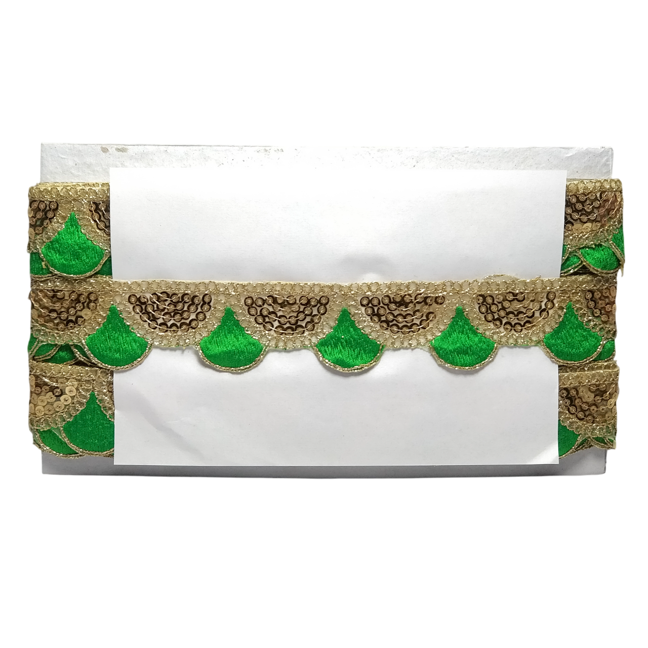 Green With Golden Sequins Embroidery Lace For Dupatta Saree And Dress Decoration Only At Woven Lace & Border Reatilers and Manufactures In Surat