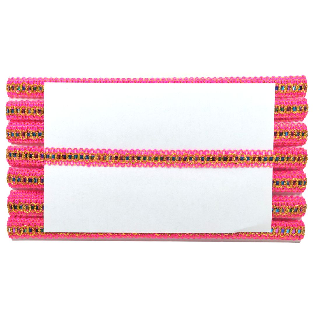 Clutch bag with pink and gold accents on a white background