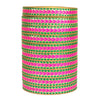 Set of colorful bangles with green and pink pattern on a white background