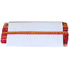 White dhoti with pink and yellow border on a white background