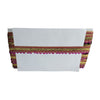 Decorative white pouch with gold and pink trim on a white background