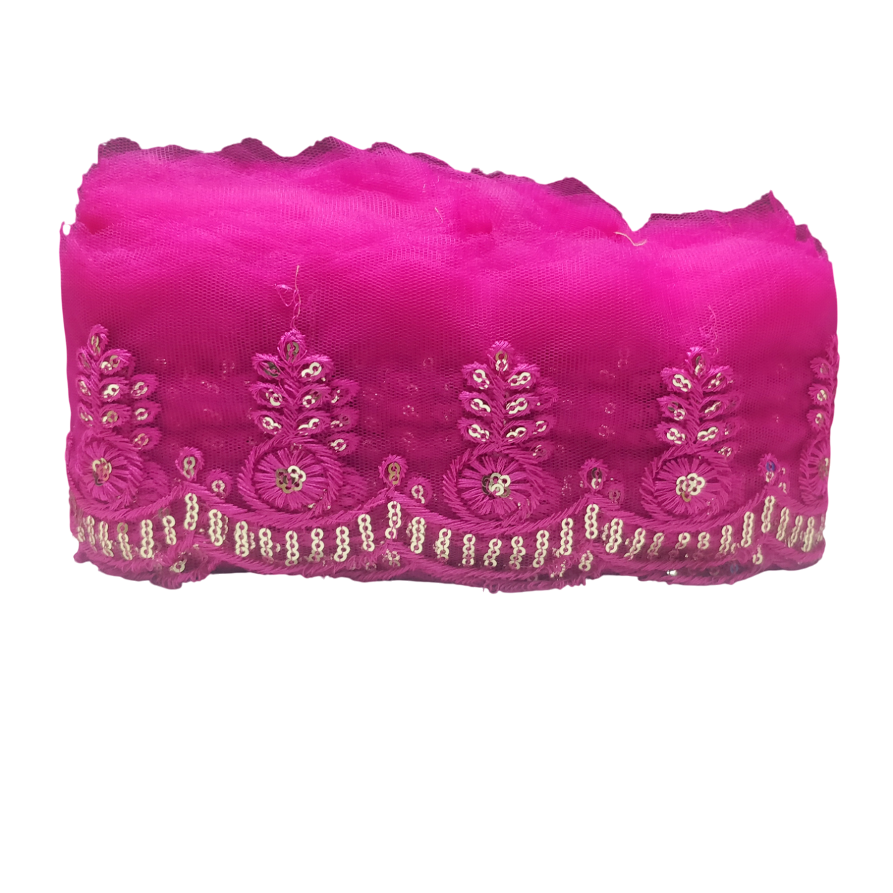 Hot Pink  Embroidered Organza Lace For Dresses Decoration Only At Woven Lace & Border Reatilers and Manufactures In Surat