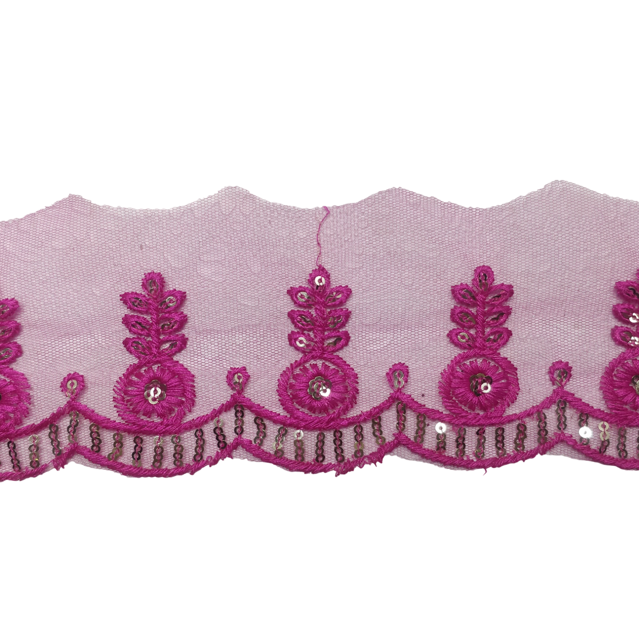 Hot Pink  Embroidered Organza Lace For Dresses Decoration Only At Woven Lace & Border Reatilers and Manufactures In Surat